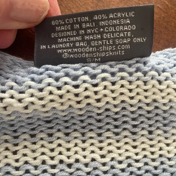 Wooden Ships Blue and White Striped V-Neck Sweater with Red Heart - Picture 8 of 9